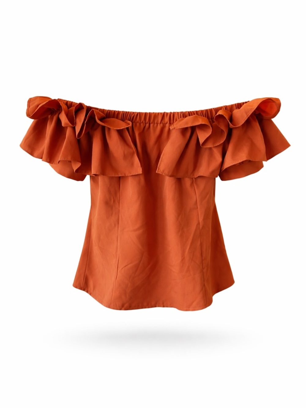 Rust Ruffle Off-Shoulder Top | Boho Chic Blouse | Size XL (Fits M) - Picture 3 of 5